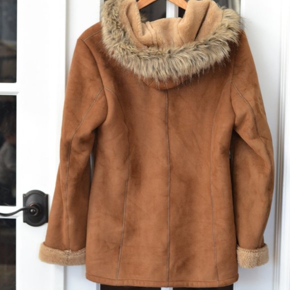 Ellen Tracy Brown Full Zip Hooded Faux fur Parka - Picture 3 of 8